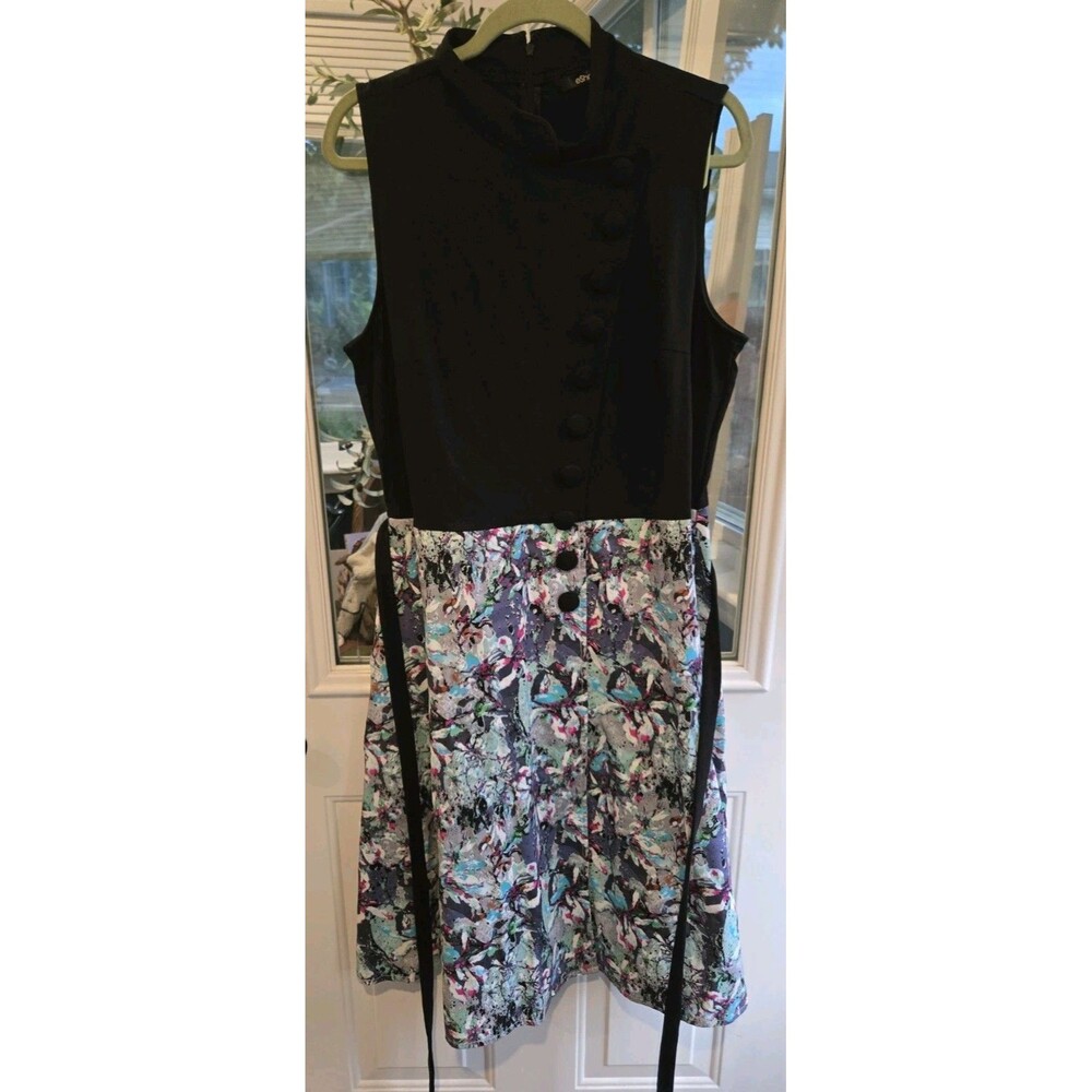 eShakti asymmetrical button bodice dress abstract watercolor fit & flare 2X/ 20w